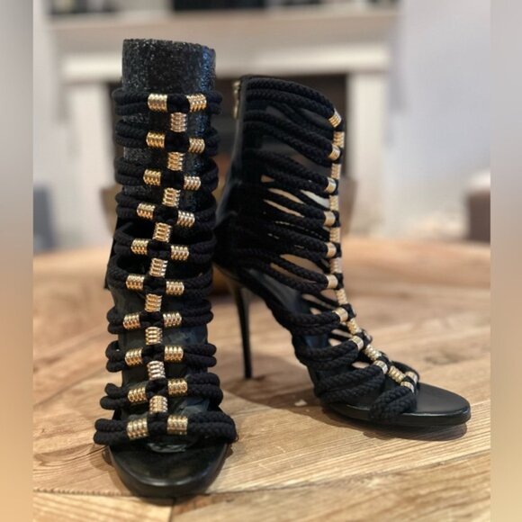 BNIB BALMAIN X H&M black rope gladiator boots 41 - Picture 4 of 8